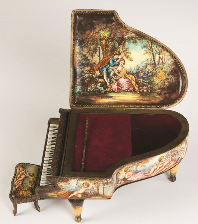 Viennese Musical Enameled Grand Piano and Stool. Viennese Musical Enameled Grand Piano and Stool. - Image 2 of 3