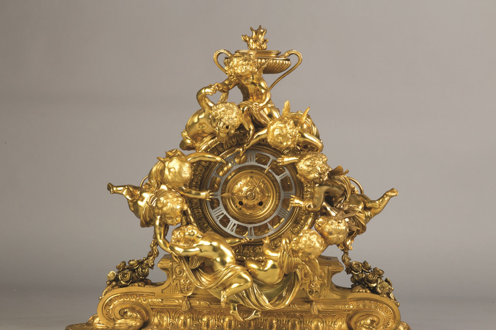Monumental French Napoleon III Gilt Bronze Mantle Clock With Cherubs. Monumental French Napoleon III - Bild 8 aus 8