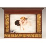 Painting on Porcelain of a Cupid Kissing a Woman. Painting on Porcelain of a Cupid Kissing a