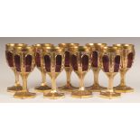 Bohemian Cranberry and Gold Leaf Goblets. Bohemian Cranberry and Gold Leaf Goblets. Late 19th