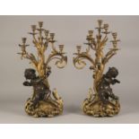 Fine Monumental French Gilt Bronze and Bronze Candelabras with Cherubs French. Fine Monumental