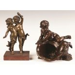 Two Bronze Putti Sculptures. C. 1900. Bronze of dancing puttis. Louis-