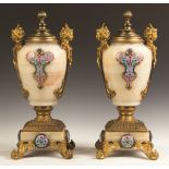 Pair of Gilt Bronze and Cloisonné Enamel Onyx Urns. Pair of Gilt Bronze and Cloisonné Enamel Onyx