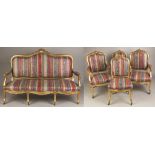French Carved Gilt Wood Settee, Two Arm Chairs and Two Side Chairs. French Carved Gilt Wood