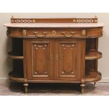 French Marble Top Walnut Side Cabinet with Bronze Mounts. French Marble Top Walnut Side Cabinet with