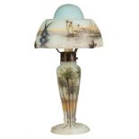 Fine Daum Nancy Lamp with Middle Eastern Seascape. Fine Daum Nancy Lamp with Middle Eastern