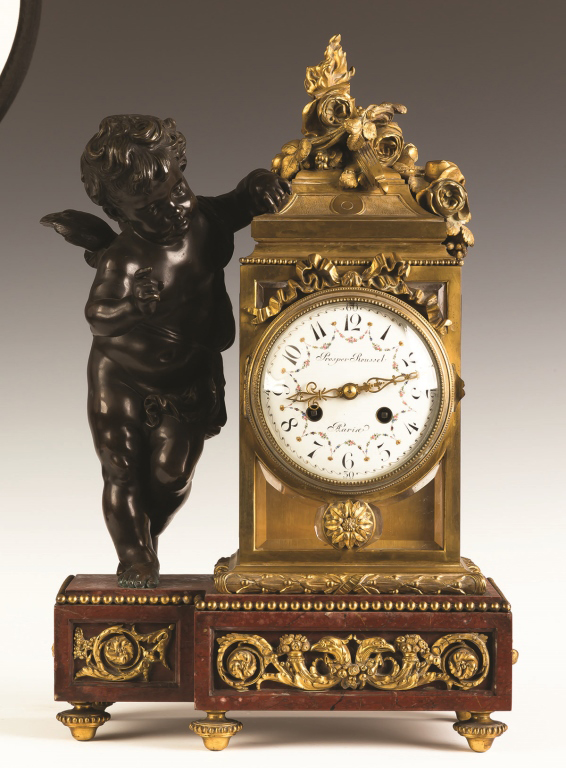 Prosper Roussel French Gilt Bronze and Marble Mantle Clock. Prosper Roussel French Gilt Bronze and