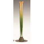 Tiffany Iridescent Vase with Pulled Feather Design and Bronze Base. Tiffany Iridescent Vase with