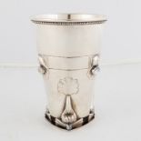 Georg Jensen Sterling Silver Beaker.Hand chased with three dolphins; three oval moonstones. Model