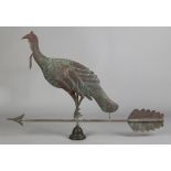 Copper Turkey Weathervane.Mid 20th century. Hollow body.Ht. 33" W 48".Online bidding available: