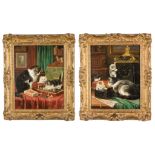 Lucie Briard (French, 19th/20th century) Pair of Cat Paintings.Signed lower left and lower right,