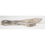 Aaron Hadfield English, Sterling Silver Fish Set.c. 1848. 15.5 ozt. Max. L 14" Max. W 2 1/4".