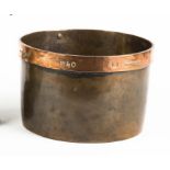 Copper and Brass Dovetail Pan Geneseo, NY.Signed P. North, 1840.Ht. 5 1/2" Dia. 8 1/2".An East