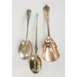 Three Sterling Silver Serving Pieces.Gorham spoon. Tiffany berry scoop. Elkington & Co., English