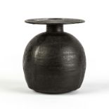 Hans Coper (English, 1920-1981) Black Spherical Pot with Disk Top .c. 1965. Signed HC. No repairs or