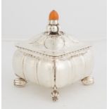 Fine and Rare Georg Jensen Sterling Silver Covered Box.c. 1930. Signed and # 30B. With amber finial.