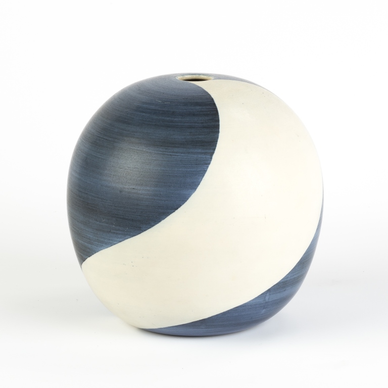 Harrison McIntosh (American, B. 1914) Blue & White Sphere Vessel.Signed HM.No repairs or damage.