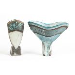 Elizabeth Raeburn (British, B. 1943) Two Pots.Both signed. L: Raku Pot: White with light blue