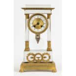 Crystal and Gilt Bronze Portico Clock.19th century. Possibly Baccarat. Porcelain dial, 8 day time