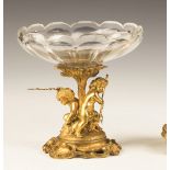 French Gilt Bronze and Cut Glass Compote.19th Century. With serpents and puttis.Very good.Ht. 9" W