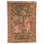 Small Tapestry Depicting Court Figures in a Floral Background.Late 19th/Early 20th century. Court