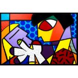 Romero Britto (Brazilian, born 1963) "Two Girls".Signed lower left, Romero Britto. Signed and titled