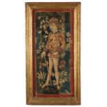 Flemish Pastoral Millefleurs Tapestry Fragment.16th century. Depicting a man wearing an