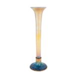 Louis C. Tiffany Furnaces Gold Iridescent Trumpet Vase with Enamel Foot.Signed Louis C. Tiffany