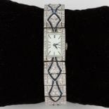 Ladies Platinum, Diamond and Sapphire Art Deco Design Wrist Watch.