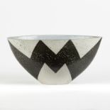 Bente Hansen (Danish, born 1943) Black Zig-Zag Bowl.C 1986. Signed. Flat end oval bowl with masked