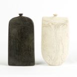 Peter Hayes (British, B. 1946) Two Incised Bottle Forms.Signed. Small bottle form: black, incised;