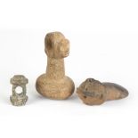 Stone Temple Model, Mortar and Finial Head.L to R: Mexican Miniature Stone Temple Model; 500-200 BC;