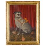 Painting of a Pug.19th century. Oil on paperboard.No inpaint or restoration. Original frame.23 1/