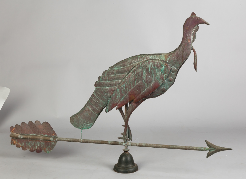 Copper Turkey Weathervane.Mid 20th century. Hollow body.Ht. 33" W 48".Online bidding available: - Image 3 of 3