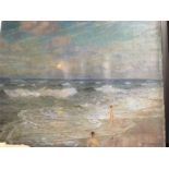 An oil on canvas Seaside, bathers on beach signed H C Oakley.