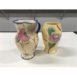 A Hancock's Ivory Ware hand painted jug (small chip to rim) together with a vase painted with