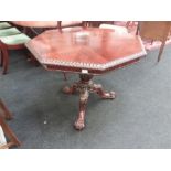 A 19th century mahogany centre table resting on central fluted column and three out swept legs