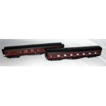 LAWRENCE 00 Scale Models - 2 x LMS Maroon Coaches - Open 1st #7534 signed by Lawrence & Goddard