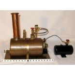 A scratch 3 1/2 in Gas fired Brass Horizontal Boiler with Burner, Pressure Gauge, water level glass,