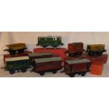 HORNBY 0 Gauge - 5 x No 1 Wagons, No 1 and 41 Coaches, a French Hornby and a Container - No 1 Wagons