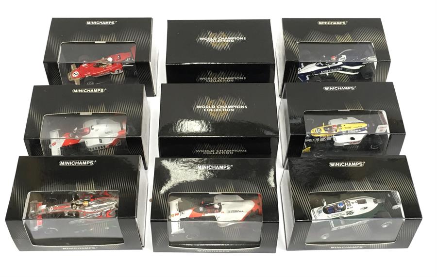 Nine Minichamps 1/43 scale World Champions Collection F1 models: #436 970003; #436 960005; #436