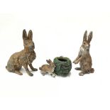 Heyde or similar rabbit inkwell, with solid rabbit and lettuce (missing lid), height 3cm (F, hole to