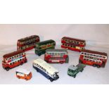 A collection of 9 x diecast Kit Built 00 Vehicles - 7 x Buses, a Lorry and Milk Float for display