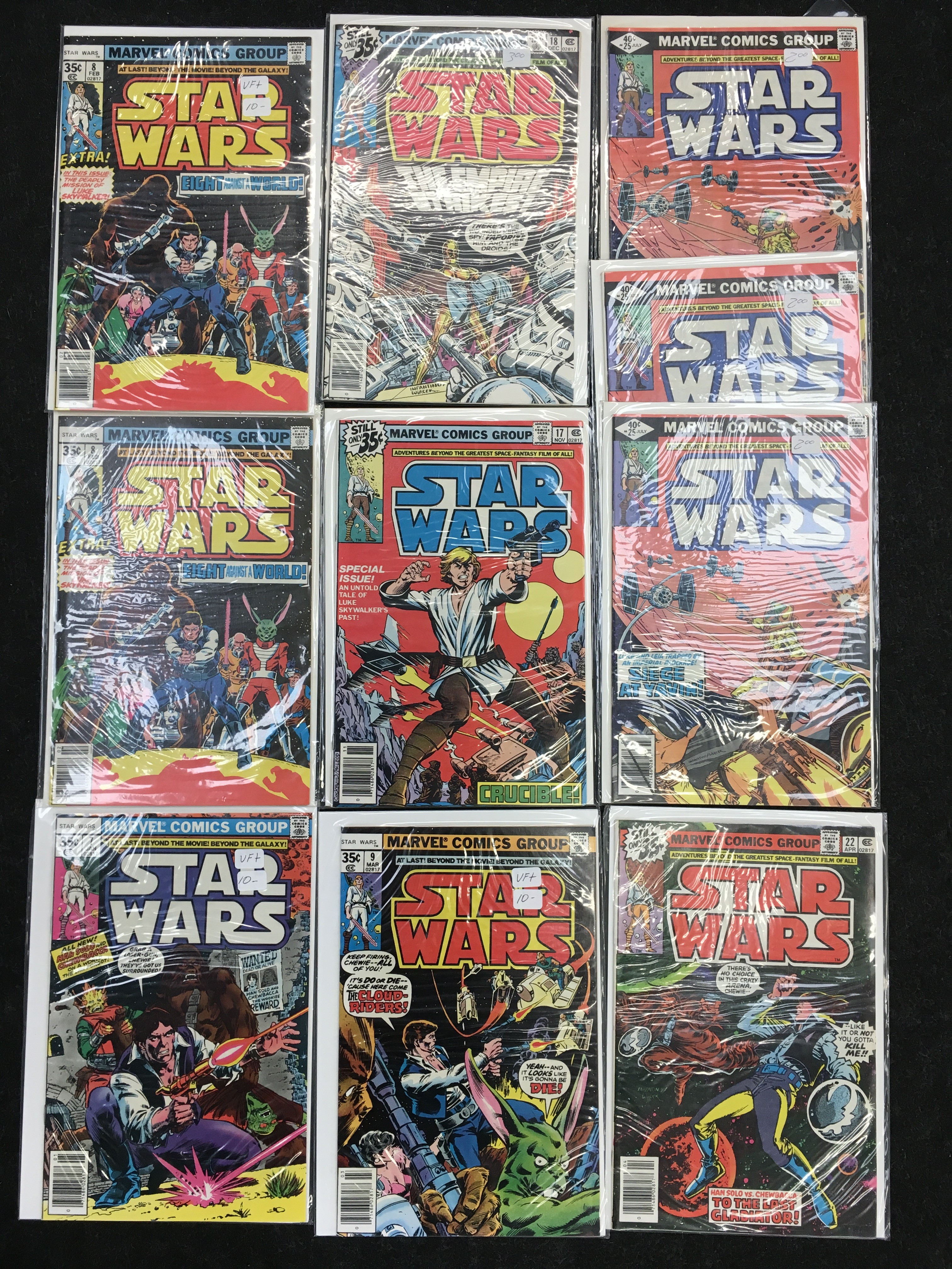 Ten Marvel Star Wars comics, c.1970's, issues: 7; 2 x 8; 9; 17; 18; 22; 3 x 25. Appear G-VG+ in