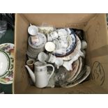 A box of china to include the residue of a Noritake coffee set.