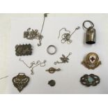Silver items to include necklaces, bracelet, a ring, a 9ct gold brooch together with a British Red