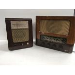 A vintage His Masters Voice radio together with a vintage G. Marconi radio.
