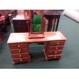 A pine two pier dressing table with a vanity mirror.