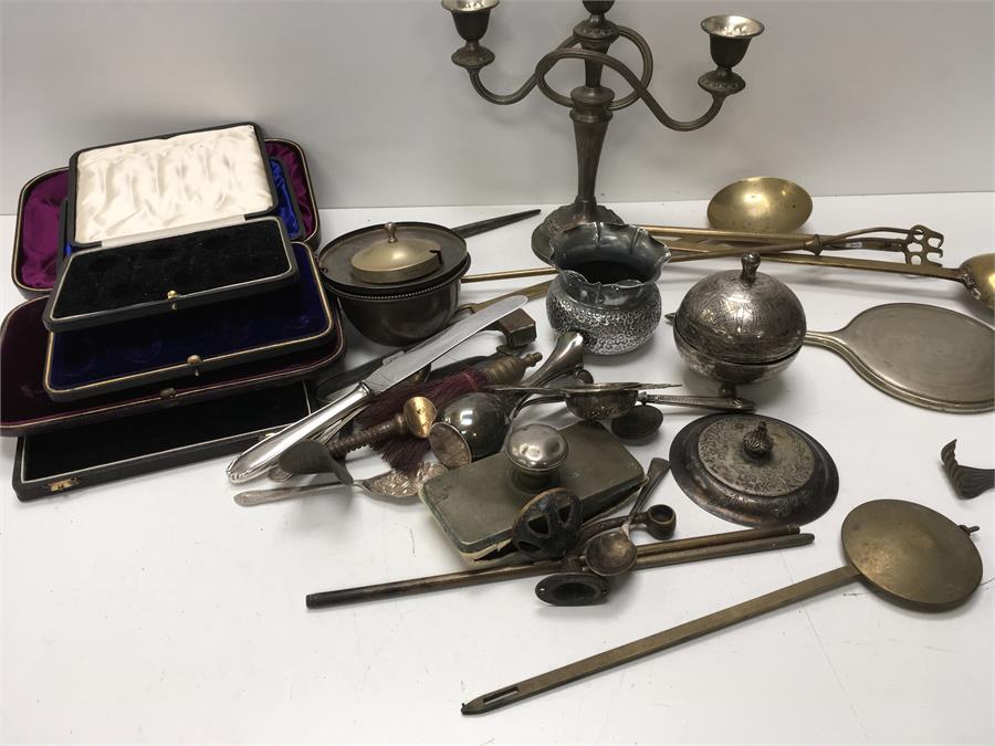 Various silver plate and brass items together with empty boxes. - Image 3 of 4