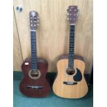 Two acoustic guitars: One Hokada and one The Animal.